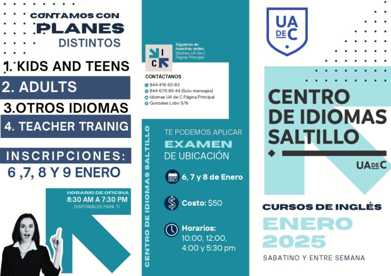 Inscríbete del 6 al 9 de enero a los Cursos que ofrece el Centro de Idiomas Saltillo de la UA de C
