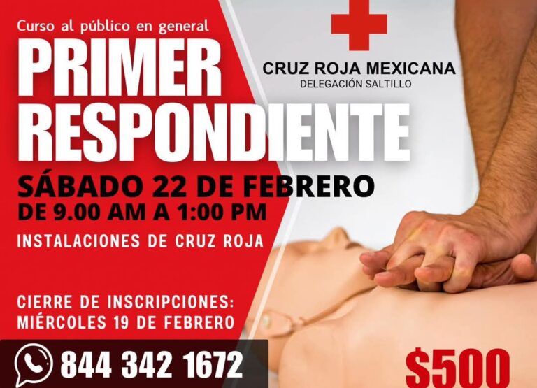 Invita Cruz Roja Saltillo a su curso de Primer Respondiente este 22 de febrero