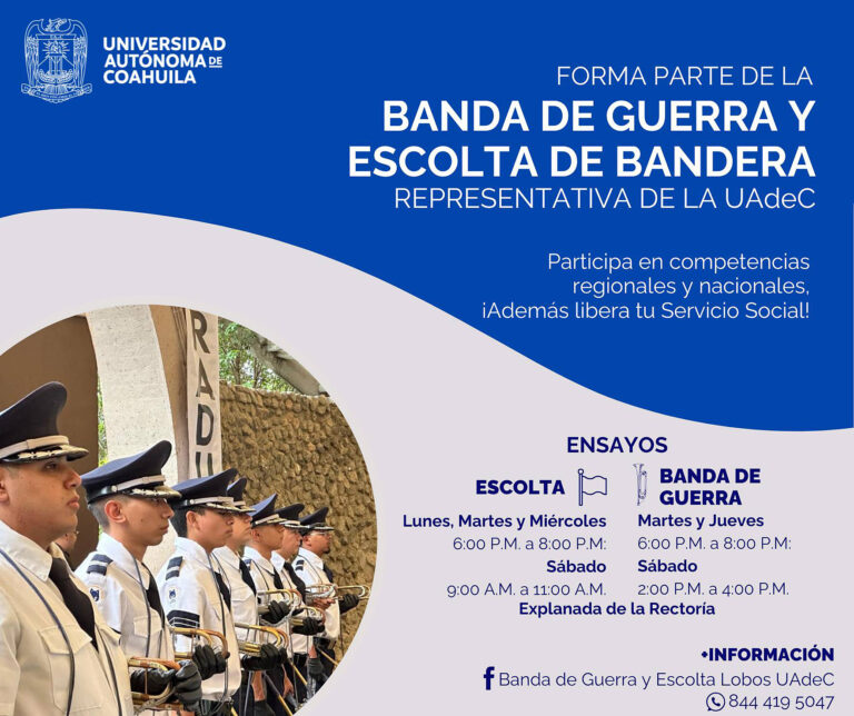 Forma parte de la Banda de Guerra y Escolta Universitaria de la UA de C