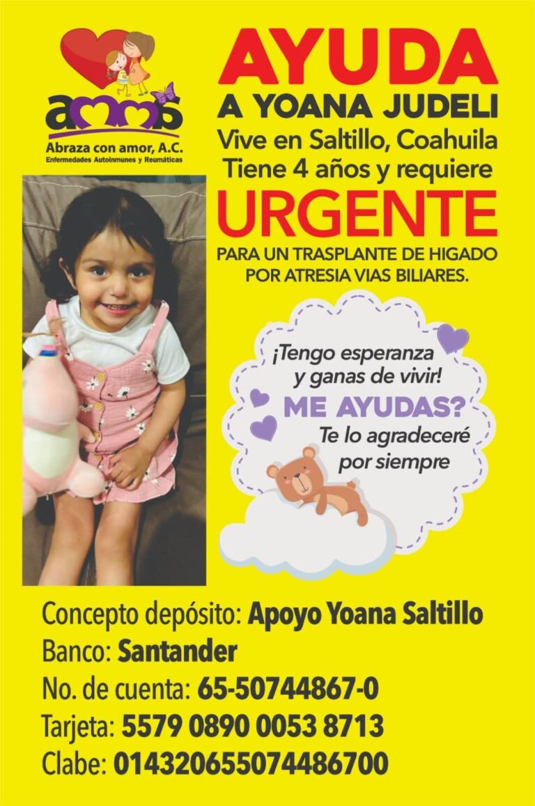 Piden apoyo a saltillenses para menor que requiere trasplante de hígado