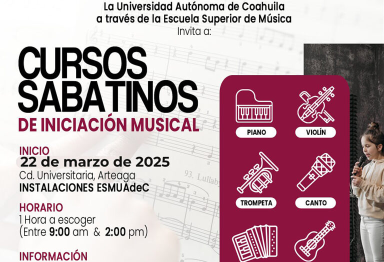 Inscríbete al curso sabatino de iniciación musical que ofrece la Escuela Superior de Música de la UA de C