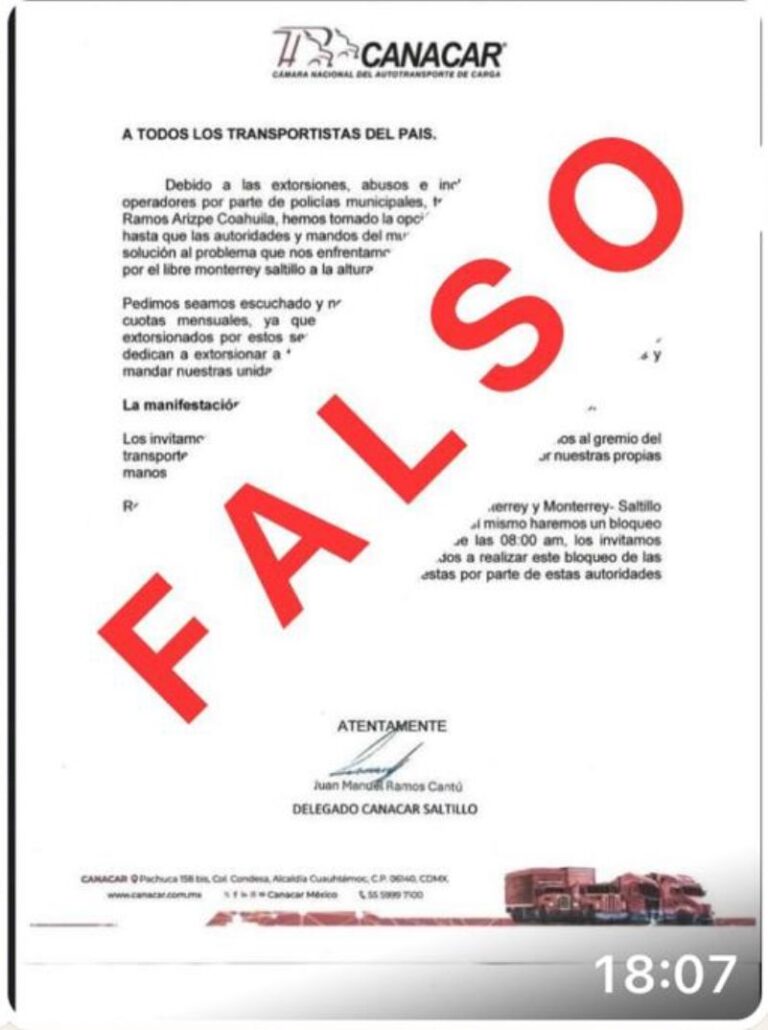 Desmiente comunicado la CANACAR