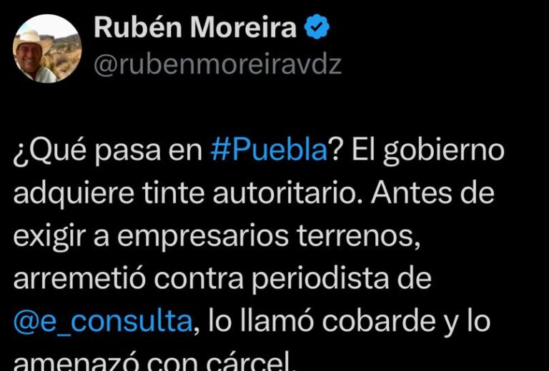 Gobernador de Puebla es prepotente y viola Estado de Derecho al amenazar propiedad privada: Rubén Moreira
