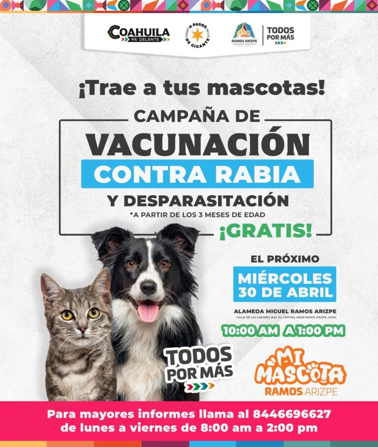 Invitan en Ramos Arizpe a jornada de esterilización, vacunación y desparasitación para las mascotas