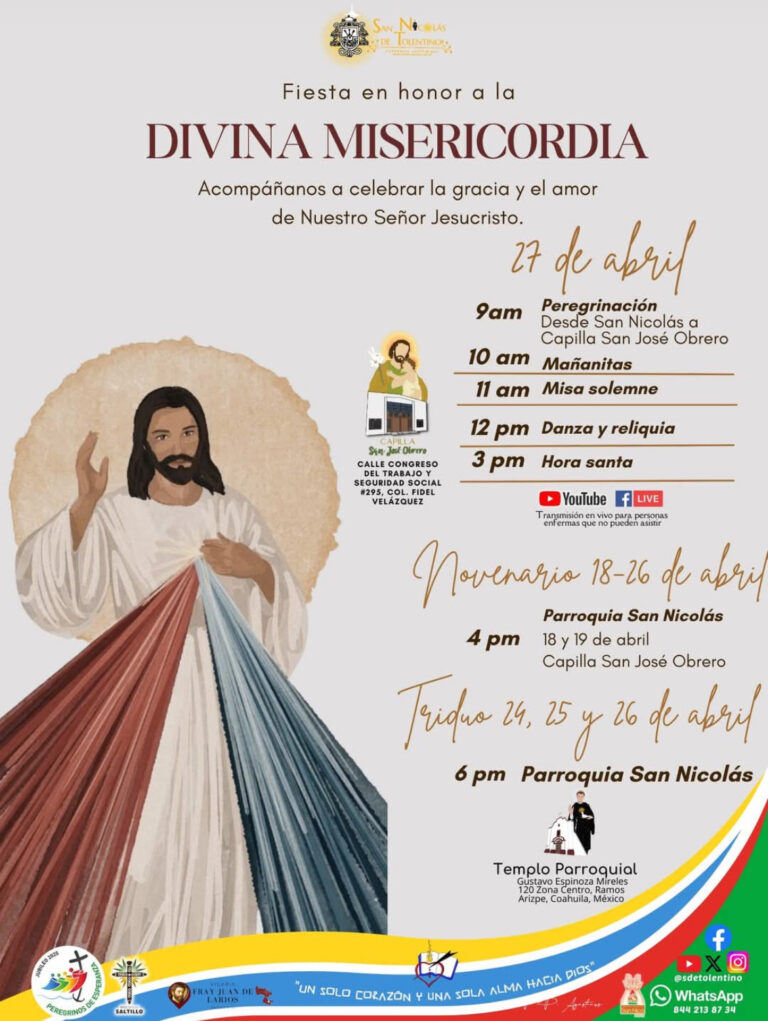 Parroquia San Nicolás de Tolentino invita a la fiesta en honor a la Divina Misericordia