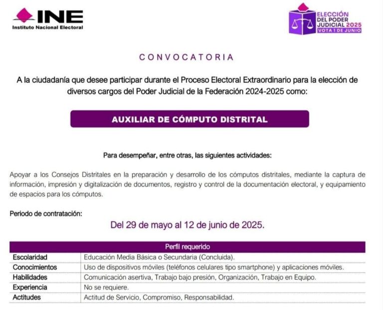 Busca INE personal auxiliar para las elecciones