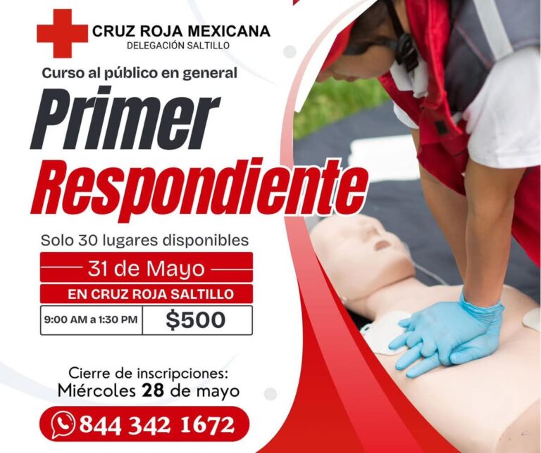 Invita Cruz Roja Saltillo a su curso de Primer Respondiente este 31 de mayo