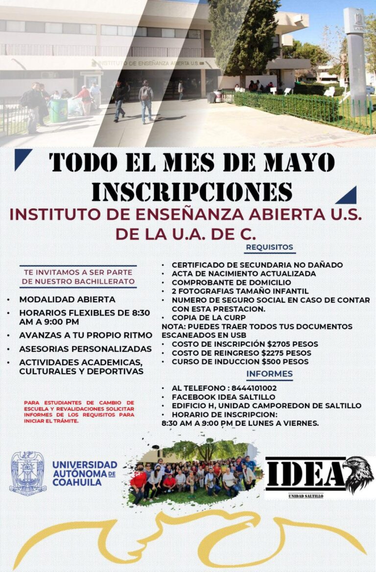 Abiertas inscripciones del Instituto de Enseñanza Abierta de Saltillo de la UA de C