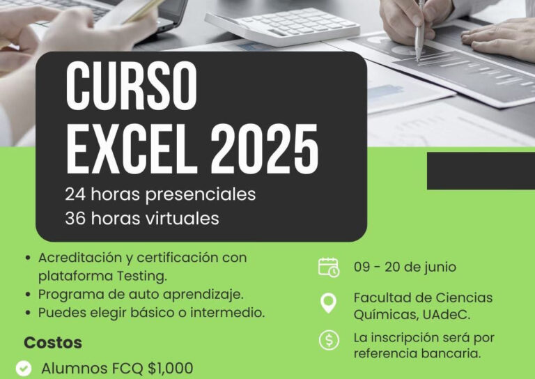 Capacítate con el Curso Excel 2025 que ofrece la Facultad de Ciencias Químicas de la UA de C