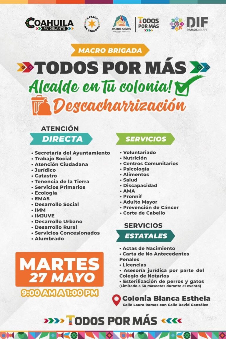 Invitan en Ramos Arizpe a macrobrigada en la colonia Blanca Esthela