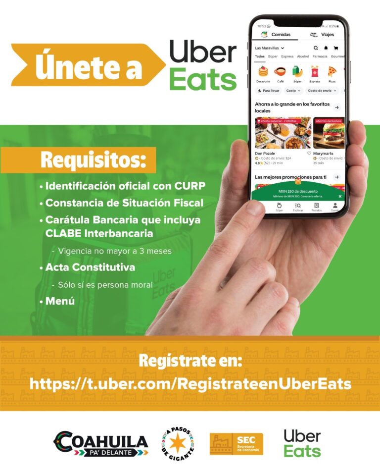 La Secretaría de Economía de Coahuila y Uber Eats impulsan el comercio del estado mediante el delivery