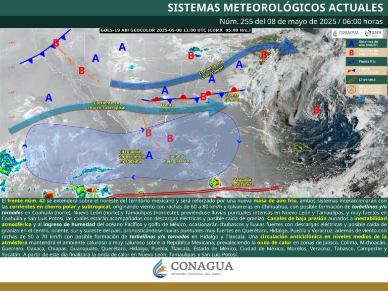 Se prevén lluvias y vientos fuertes con posible formación de torbellinos y tornados en la región norte