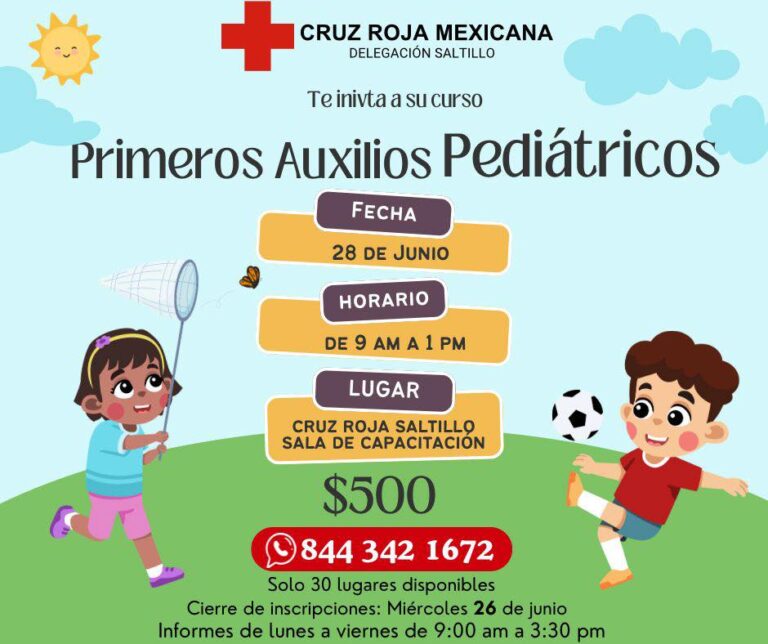 Impartirá Cruz Roja Saltillo curso de primeros auxilios pediátricos el 28 de junio