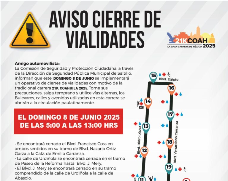 Informa Municipio cierre de calles por la 21K