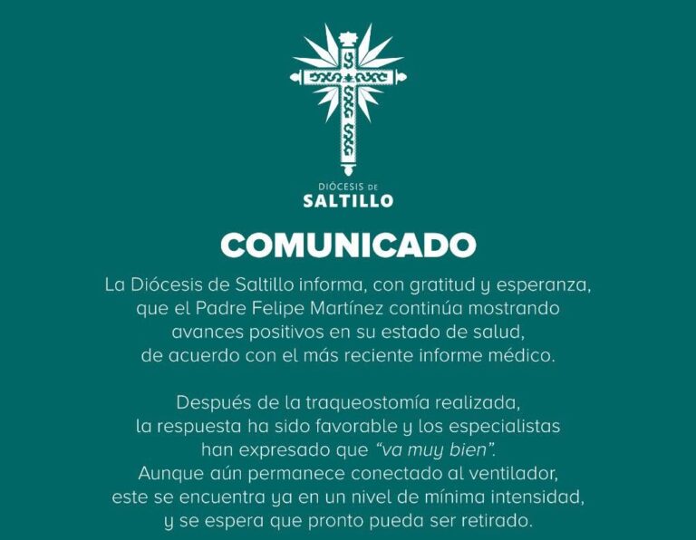 Avanza favorablemente la salud del padre Felipe Martínez: Diócesis de Saltillo