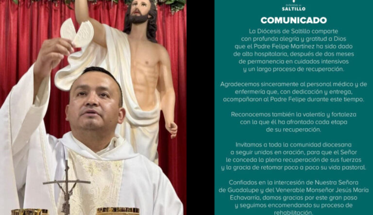 Padre Felipe Martínez es dado de alta tras dos meses en cuidados intensivos; continuará su recuperación en casa