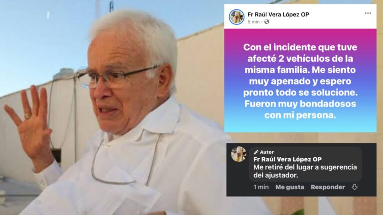 Choca obispo Raúl Vera con dos vehículos en Saltillo… y ¡huye del lugar!
