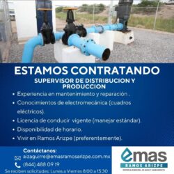 EMAS Ramos Arizpe lanza convocatoria para Supervisor de Distribución y Producción