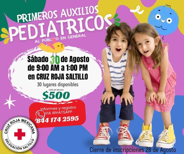 Impartirá Cruz Roja Saltillo curso de primeros auxilios pediátricos el 30 de agosto