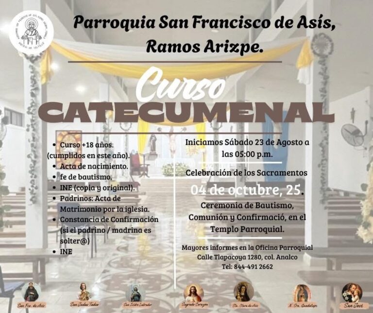 Invita Parroquia San Francisco de Asís en Ramos Arizpe a curso de preparación sacramental para adultos