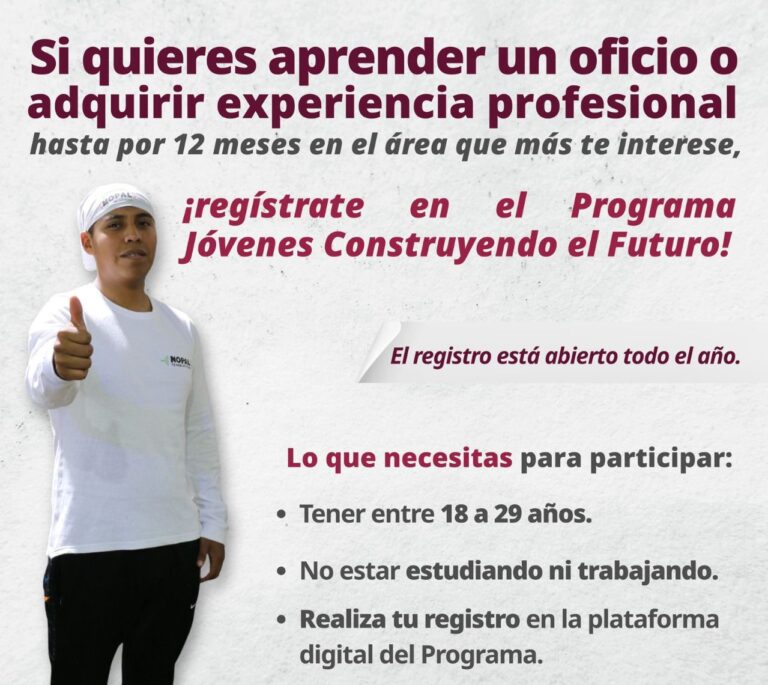 Anuncia Secretaría de Bienestar apertura de postulaciones para el programa Jóvenes Construyendo el Futuro en Coahuila