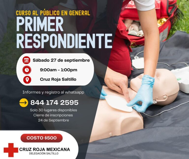 Impartirá Cruz Roja Saltillo curso de Primer Respondiente este 27 de septiembre 