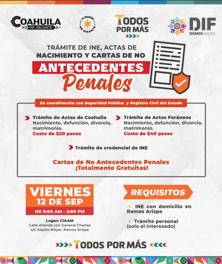 Invitan este viernes en Ramos Arizpe a jornada de trámites gratuitos y de bajo costo