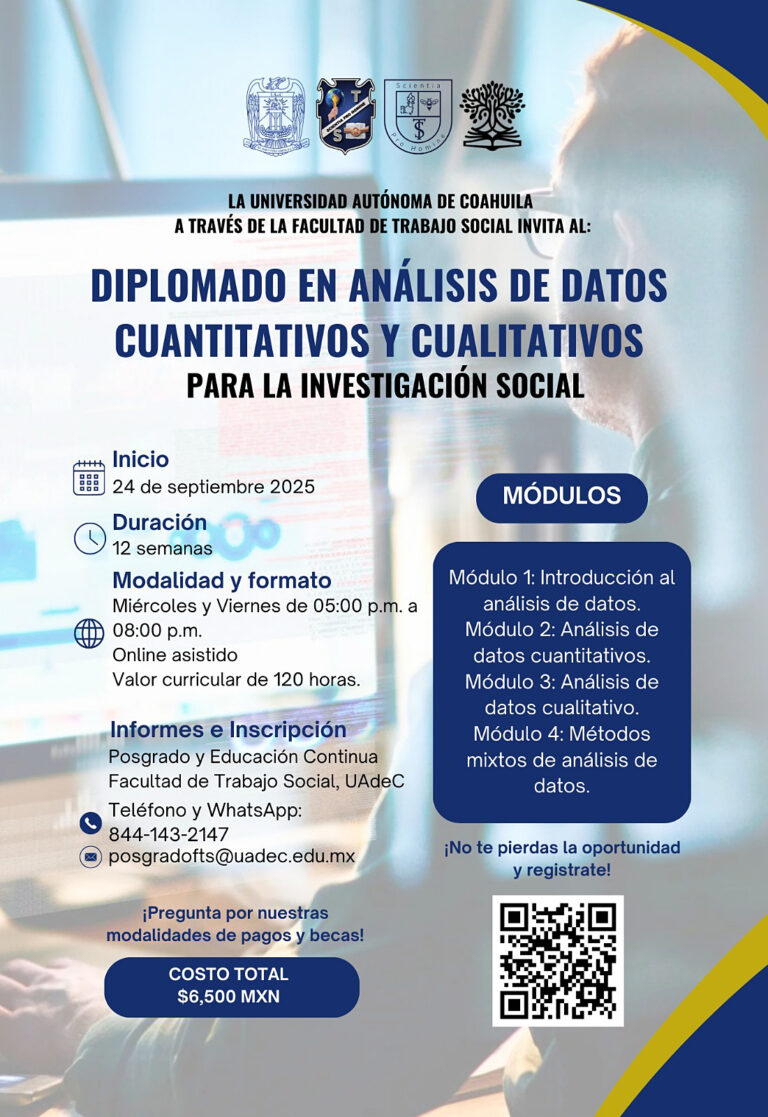 Próximo a iniciar en la UA de C el Diplomado en Análisis de Datos Cuantitativos y Cualitativos para la Investigación Social