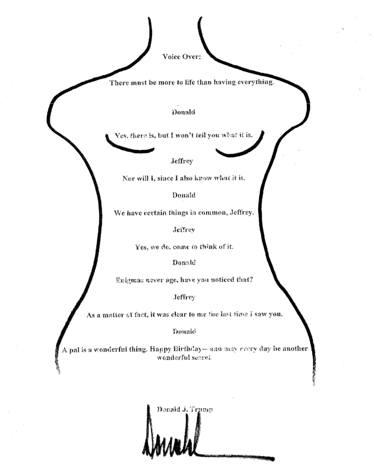 Revelan carta de cumpleaños de Epstein firmada por Trump