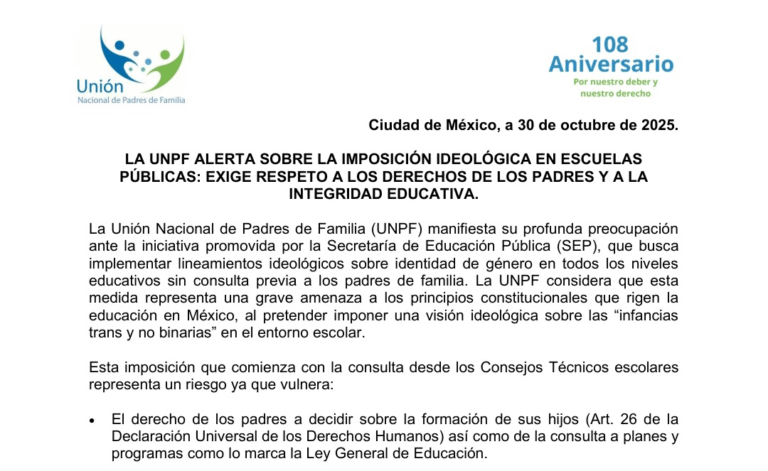 Padres de familia reprueban inclusión de ideología de género en Educación Básica
