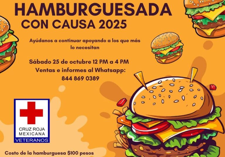 Realizará Cruz Roja Saltillo este 25 de octubre su “hamburguesada” con causa
