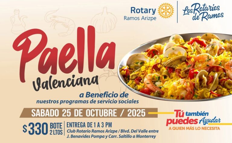Rotarios Ramos Arizpe invitan a su tradicional Paella a la Valenciana a beneficio de programas sociales