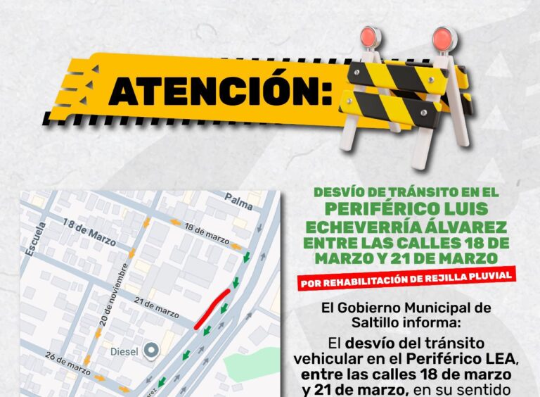 Gobierno Municipal informa sobre desvío vehicular en el Periférico LEA por obra de rehabilitación