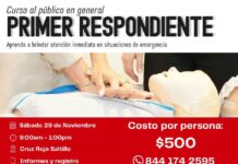 Invita Cruz Roja Saltillo a su curso de Primer Respondiente este 29 de noviembre