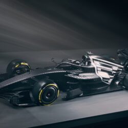 Front three-quarter view of Cadillac Formula 1 test livery.