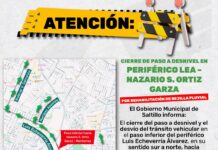 Informa Municipio cierre de paso a desnivel en Luis Echeverría Álvarez hacia Nazario S. Ortiz