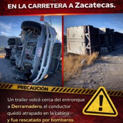 Volcadura de tráiler deja un lesionado en la carretera a Zacatecas3