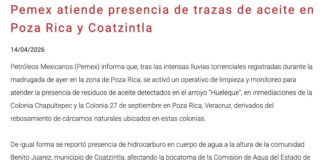 ¿Otro derrame en Veracruz? Pemex atribuye el incidente a lluvias torrenciales en Poza Rica y Coatzintla