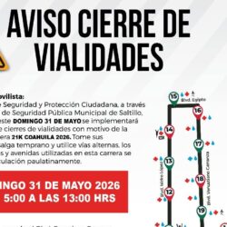 Considere cierres viales este domingo por la 21K Coahuila 2026