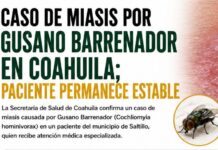 Caso de miasis por Gusano Barrenador en Coahuila; paciente permanece estable