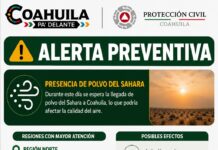 Emite subsecretaría de protección civil alerta por presencia de polvo del Sahara en Coahuila