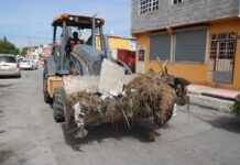 Refuerza Javier Díaz limpieza de callejones con maquinaria pesada