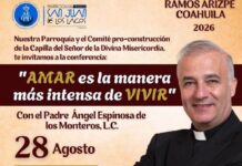 Convocan a familias de Ramos Arizpe a conferencia “Amar es la manera más intensa de vivir”