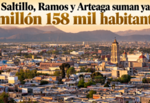 Saltillo, Ramos y Arteaga suman ya 1 millón 158 mil habitantes