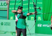 Se queda en el camino Matías Grande durante cuartos de final del recurvo varonil en Copa Mundial de Tiro con Arco Hyundai