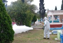 Realiza Salud Pública fumigación en panteones municipales
